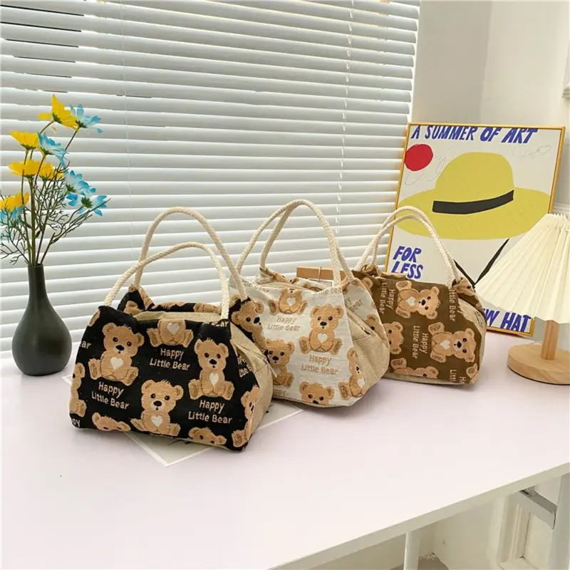 Túi Xách Hoạt Hình, Cầm Tay, Họa Tiết Gấu, Chất Liệu Vải Lanh Túi Tote, Phong Cách Thường Ngày Dung Tích Lớn, Thích Hợp Để Mua Sắm 0