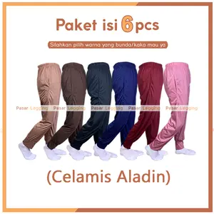 Celamis Aladin Isi 6pcs / Celamis Aladin Bahan Kaos PE / Celana Inner Gamis Aladin / Celana Dalaman Gamis Aladin  Panjang Wanita