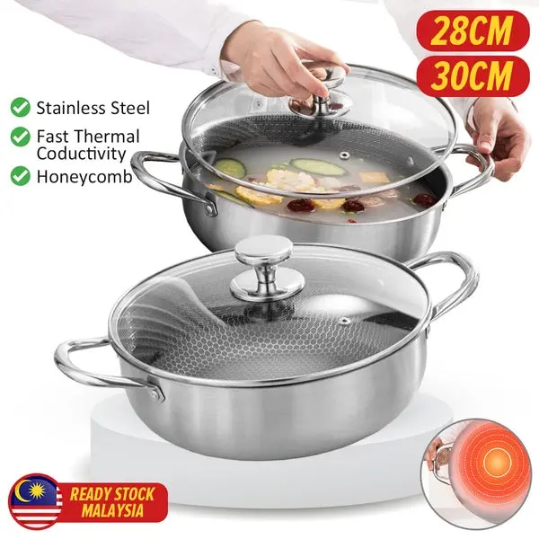 [ 28CM / 30CM /32CM / 34CM / 36CM ] Stainless Steel Honeycomb Hot Pot Periuk Hot Pot / Keluli Tahan Karat Corak Honeycomb Cookware Kitchenware Nonstick