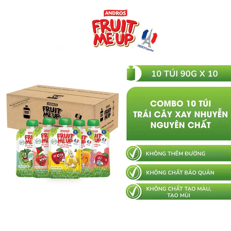 Combo 10 Túi Trái Cây Xay Nhuyễn -  Bữa Phụ Trái Cây Nghiền Nhuyễn Mịn - ANDROS FRUIT ME UP - 90gx10 7