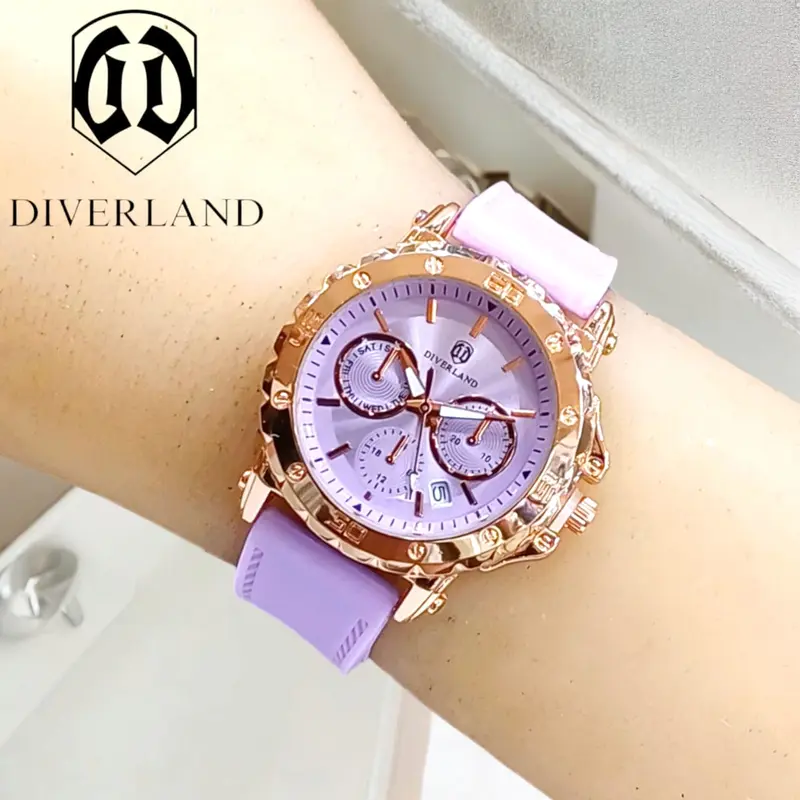 FREE BOX DAN BATERAI CADANGAN- JAM TANGAN FASHION WANITA TALI RUBBER CHRONO TANGGAL AKTIF BODY BULAT STAINLESS STEEL 1