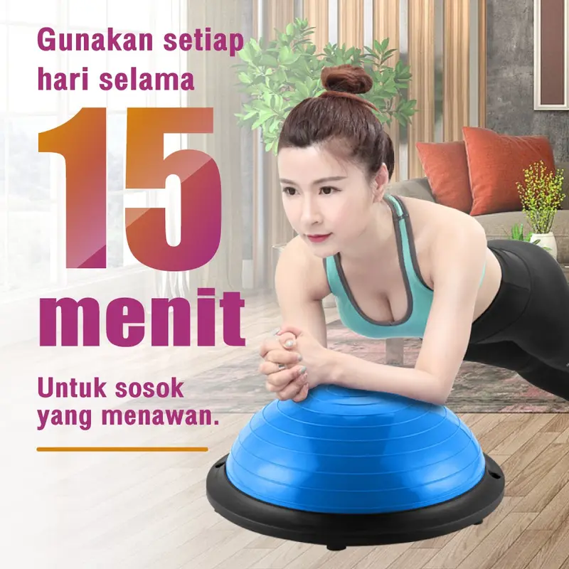 BOSU GYM BALL ALAT OLAHRAGA BOLA FITNESS PILATES BALANCE PAD BALL FREE PUMP & RESISTANCE BAND 5