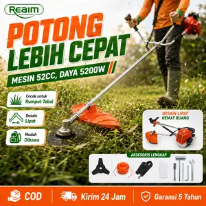 REAIM Mesin Potong Rumput Bensin 2tak 4tak 52cc 5200W Lipat Praktis Multifungsi Mesin Rumput untuk Kebun Sawah Perkebunan