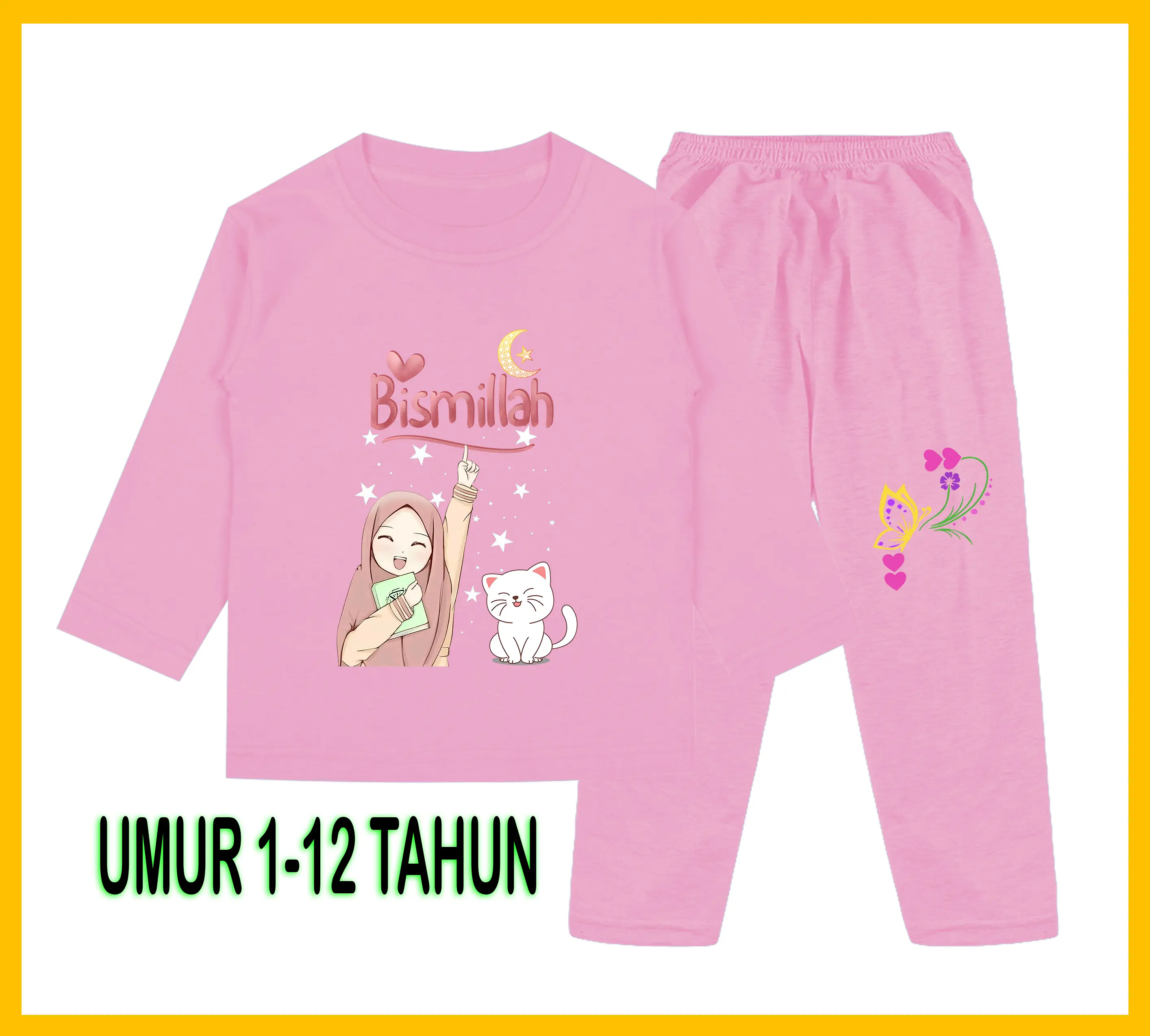 Baju Tidur Anak Gambar Muslim Anak Soleh Setelan Lengan Panjang - Baju Anak Fashion Celana baju labubu