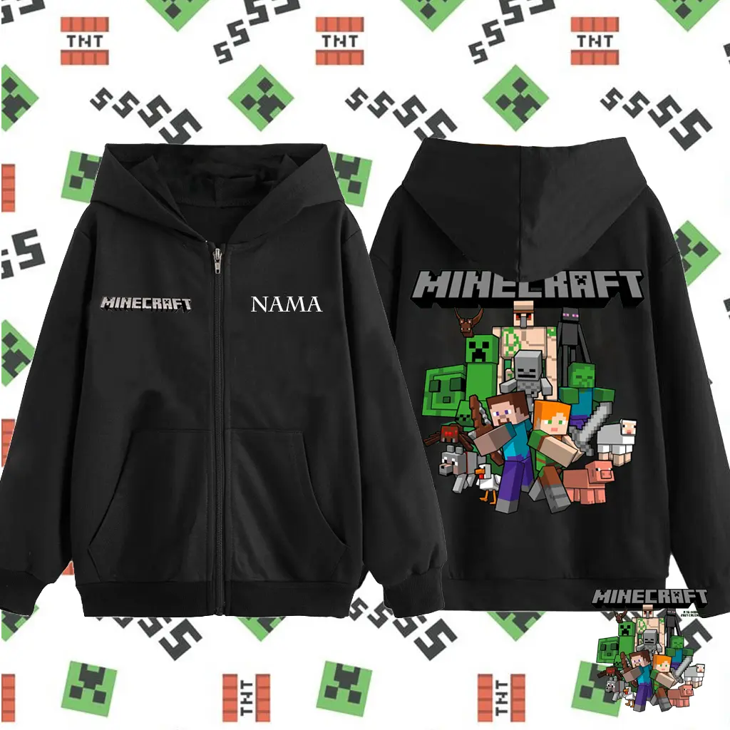 Hoodie Zipper Anak Laki laki Minecraft Import Terbaru - Jaket Gaming Roblox Kids Usia 4-12 Tahun