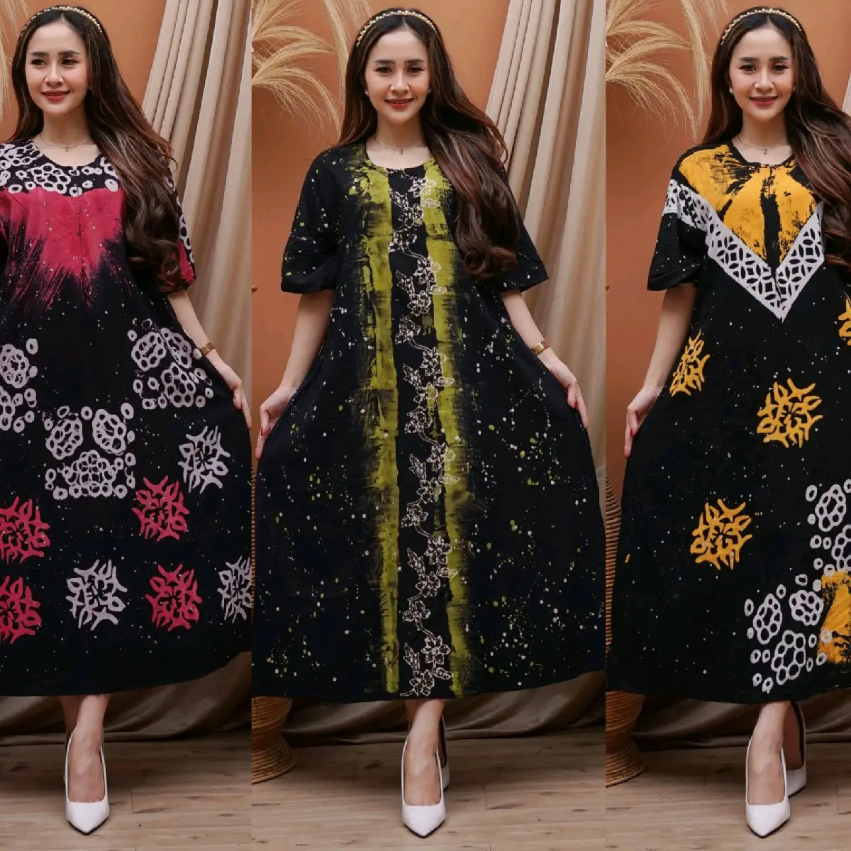 Daster Kekinian Cap Malaman JUMBO Twill Klok Batik Pekalongan Latte Terbaru Busui Lengan Pendek Abstrak Kantong