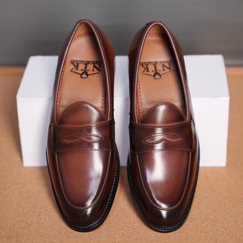 giày nam penny loafer Shoes màu nâu coffee Đế gỗ phíp cao cấp khâu mckay