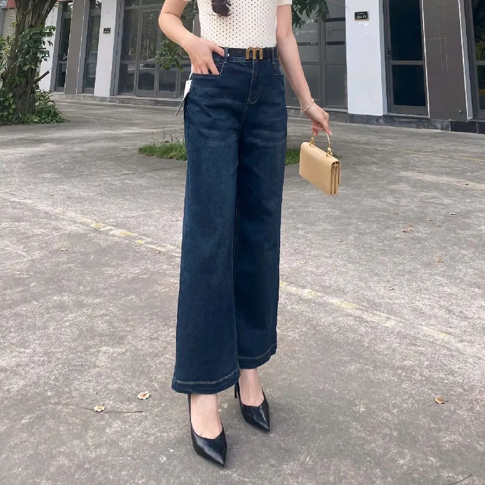 QUẦN JEAN NỮ QC CHẤT CO GIÃN ỐNG XUÔNG XANH ĐẬM FORM CƠ BẢN CHẤT JEAN MỀM 90077 | BigBuy360 - bigbuy360.vn