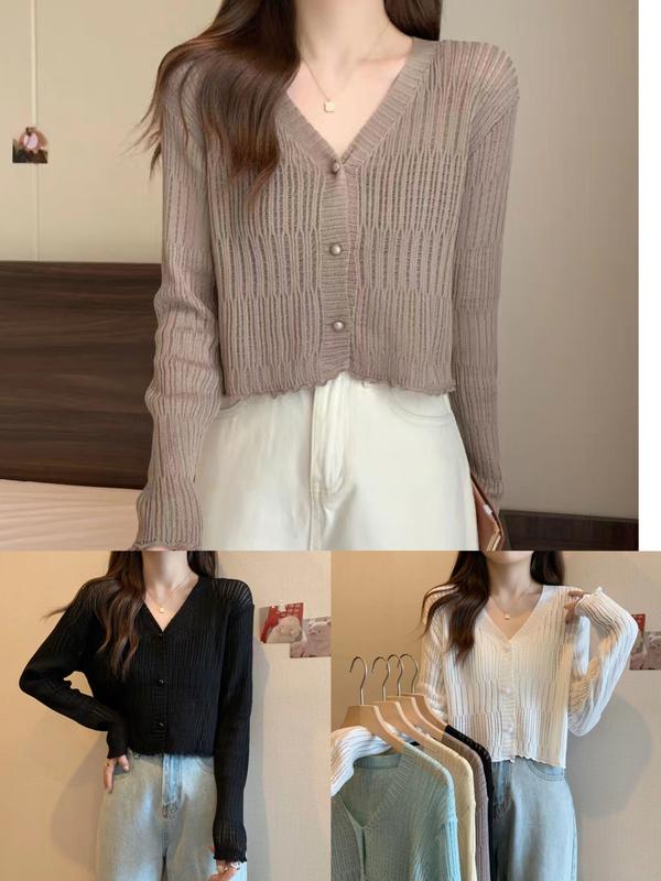 Áo Cardigan Dệt Kim Cổ Chữ V Cho Bốn Mùa, Áo Khoác Nhỏ Dài Tay Ngắn Cao, Ôm Sát Cho Nữ Mới, Áo Len Dệt Kim Thường Ngày Thời Trang Và Phổ Biến Top Women