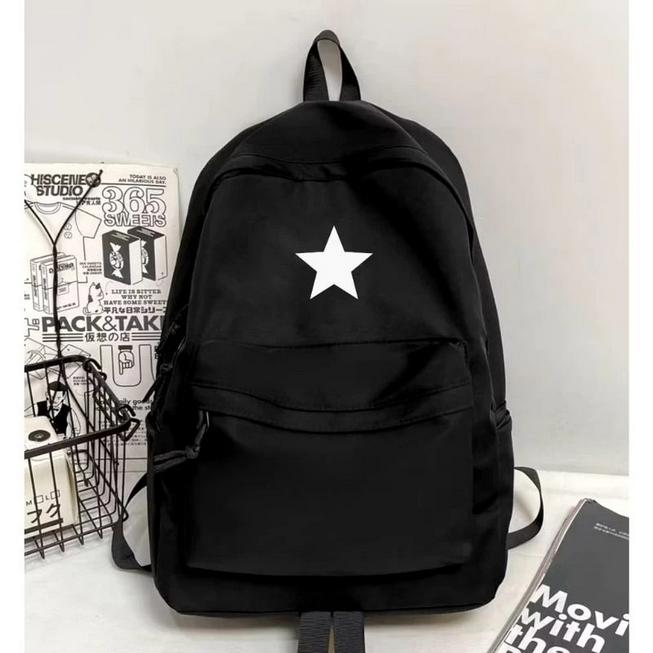 Tas Ransel Pria Distro motif bintang Simple Casual Basic Hitam untuk Sekolah dan Kuliah - Wanita 2