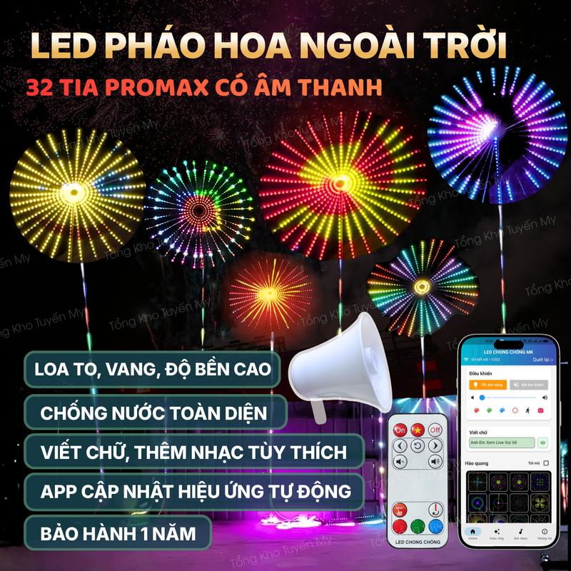   SIÊU VÍP LOA CỰC ĐẠI 20W  LED PHÁO HOA 32 TIA Bản Đặc Biệt 2026 Có Âm Thanh Cập Nhật Hiệu Ứng Tự Động Chỉnh Chữ Và Thêm Âm Thanh Tùy Thích Trên App.Sưởi Ấm Tâm Hồn Rực Rỡ Sắc Màu.Đã Bao Gồm Khung Tia  Không Kèm Cột  