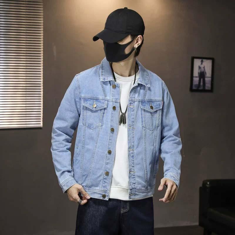 Áo khoác jean nam màu xanh nhạt rách chất liệu bò cao cấp co dãn AD25 form chuẩn đẹp Menswear Có Cổ Có Túi Jacket TCS TRÙM CHUYÊN SỈ