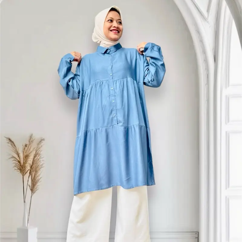 Tunik Alya Rempel Rayon Twill Lembut dengan Kancing Aktif 0