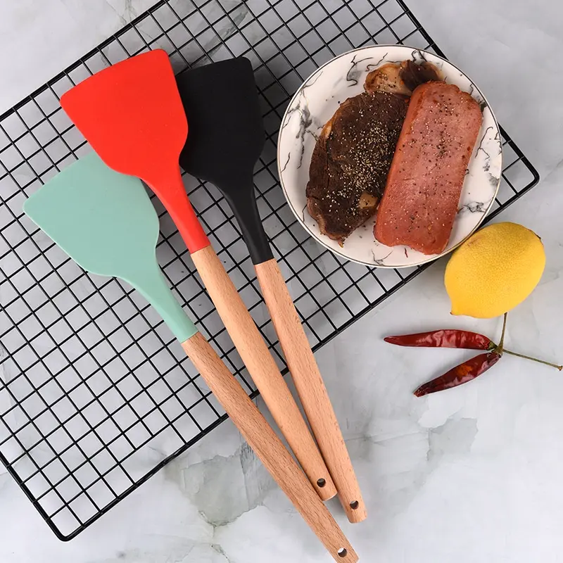 Spatula Silikon Gagang Kayu Tahan Panas Sepatula Silikon Anti Panas 32CM 7