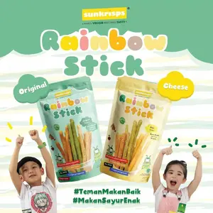 Sunkrisps Rainbow Stick Cheese / Original Veggie / Chocolate / Beef Barbeque BBQ | Mini 8gr - 32gr - 50gr | Stik Pelangi Rasa Keju by Sunkrisps | Snack / Camilan Sehat Alami untuk Anak Balita