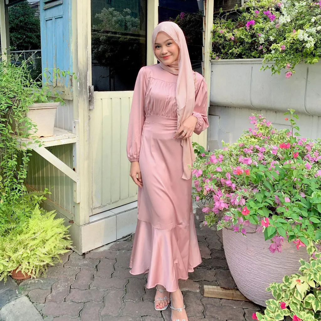 KABSYAH Dress Wanita Korean Style | Gamis Pesta Mewah Elegan Satin Kondangan Muslim