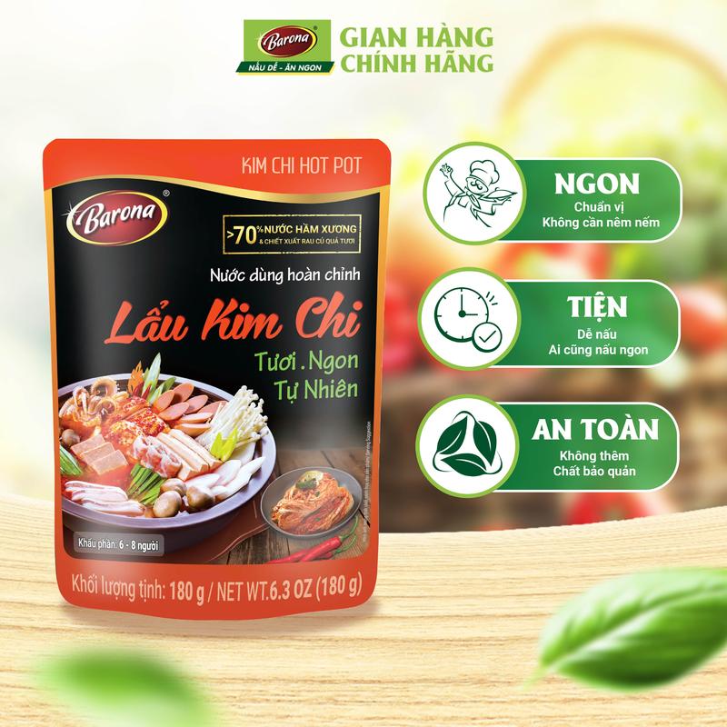 Combo 1 hộp Nước Dùng Lẩu Kim Chi Barona 180g tươi ngon chuẩn vị không cần nêm nếm