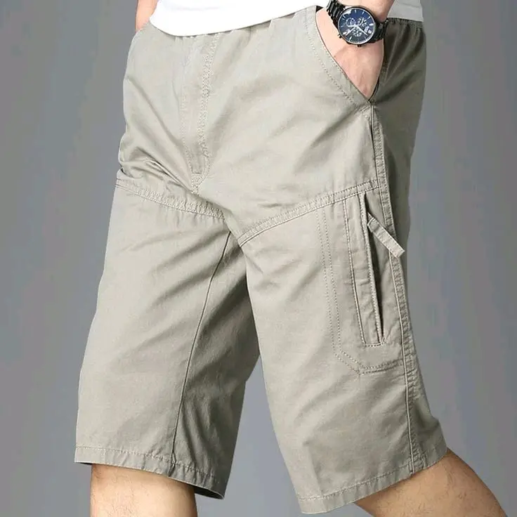 Celana Pendek 3/4 Sport Gabriel 7/8 Pria Dewasa Panjang Casual Nyaman Kantong Hitam Karet chinos Cargo Shorts Katun Santai Cowok Navy 8