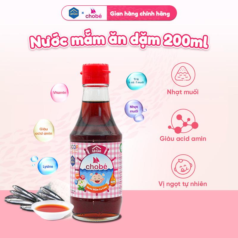 Nước mắm cho bé Lê Gia nguyên chất nhạt muối giàu Acid Amin chai 200ml