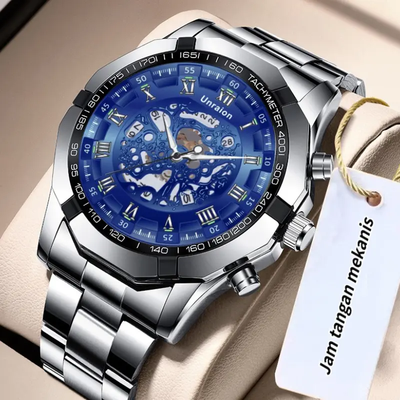 Jam Tangan Pria Original 100% Anti Air Bisnis Keren Terbaru Mewah Luxury Stainless Steel Cowok Multifungsi Quartz Analog Watch Berliku Otomatis  W101 1