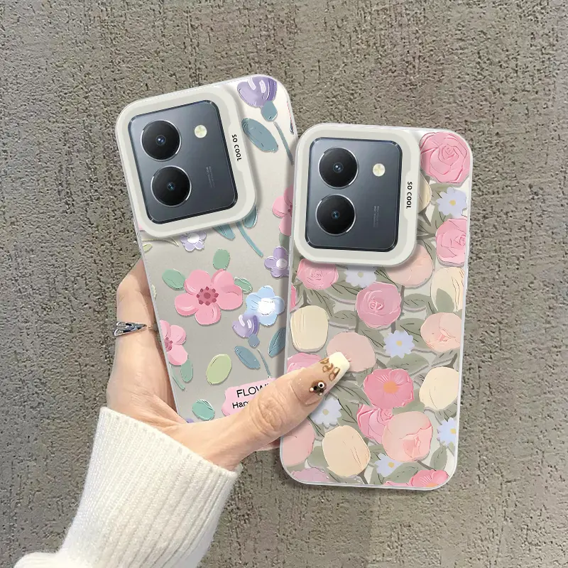 Casing HP Tulip Flower for VI Y28 Y33S Y27S V30PRO V29 Y12 Y100 Y17S Y03 Y15S Y22 T1 Y27S Y10 Y32T Y15C Y01A Y02S Y16 Y53T Y35M Y56 Z7i 5G T2X Y3S U3X Y12i Y70 Y90 Y1S Y91i Y93S y95 u1x y30g y11s Y12A Y22S Y35 Y36 V25e S17PRO case ANTISLIP CYK0052 CYK0053