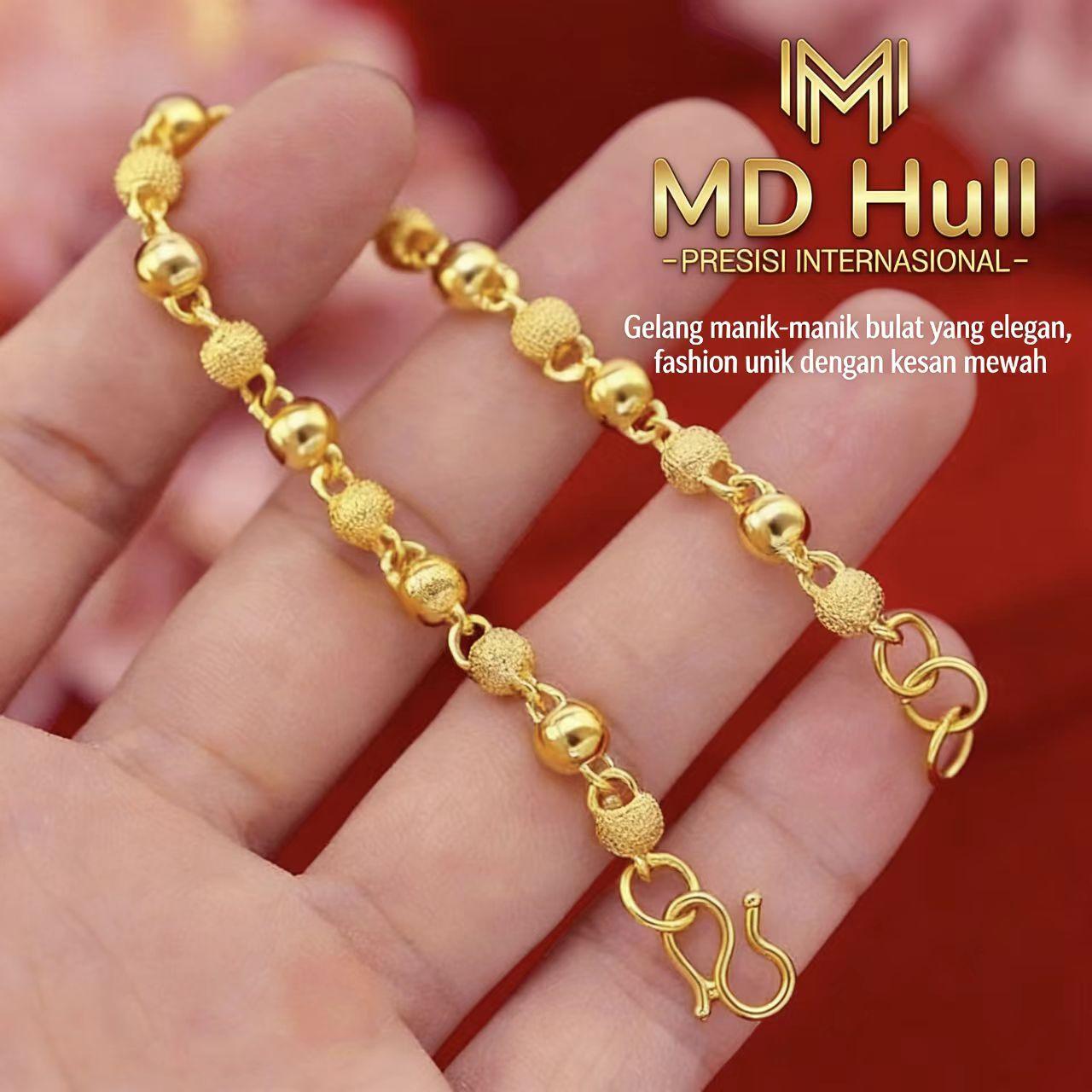 【MD Hull】Gelang Manik-Manik Bulat Emas | Tekstur Polos & Bertekstur, Elegan dengan Kesan Mewah (Stok Tersedia)