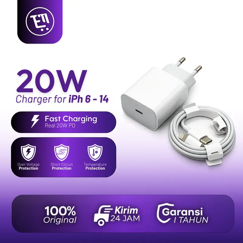 Charger For Iph 20W Real Fast Charger Adaptor Kabel USB C To Lightning Casan Iph 20 Watt