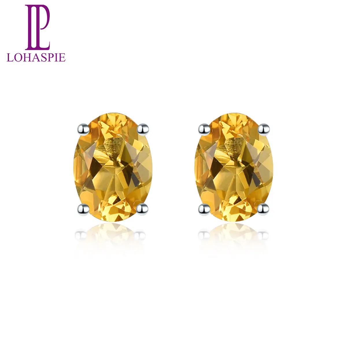 Natural Citrine Sterling Silver Stud Earrings Oval Faced 7mm*5mm Genuine Gemstone 1.8 Carats Birthstone Female for Women Birthday Gift