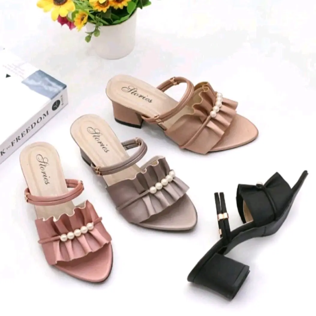 Sandal wanita high Heels-Sandal Pesta-New Heels Mutiara Deret-Hak Tahu Karet