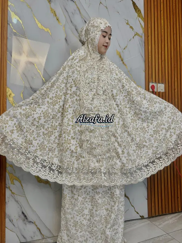Mukena Sabrina Dewasa Katun Mix Foil New Exslusif Renda Tileu Import Mewah 4