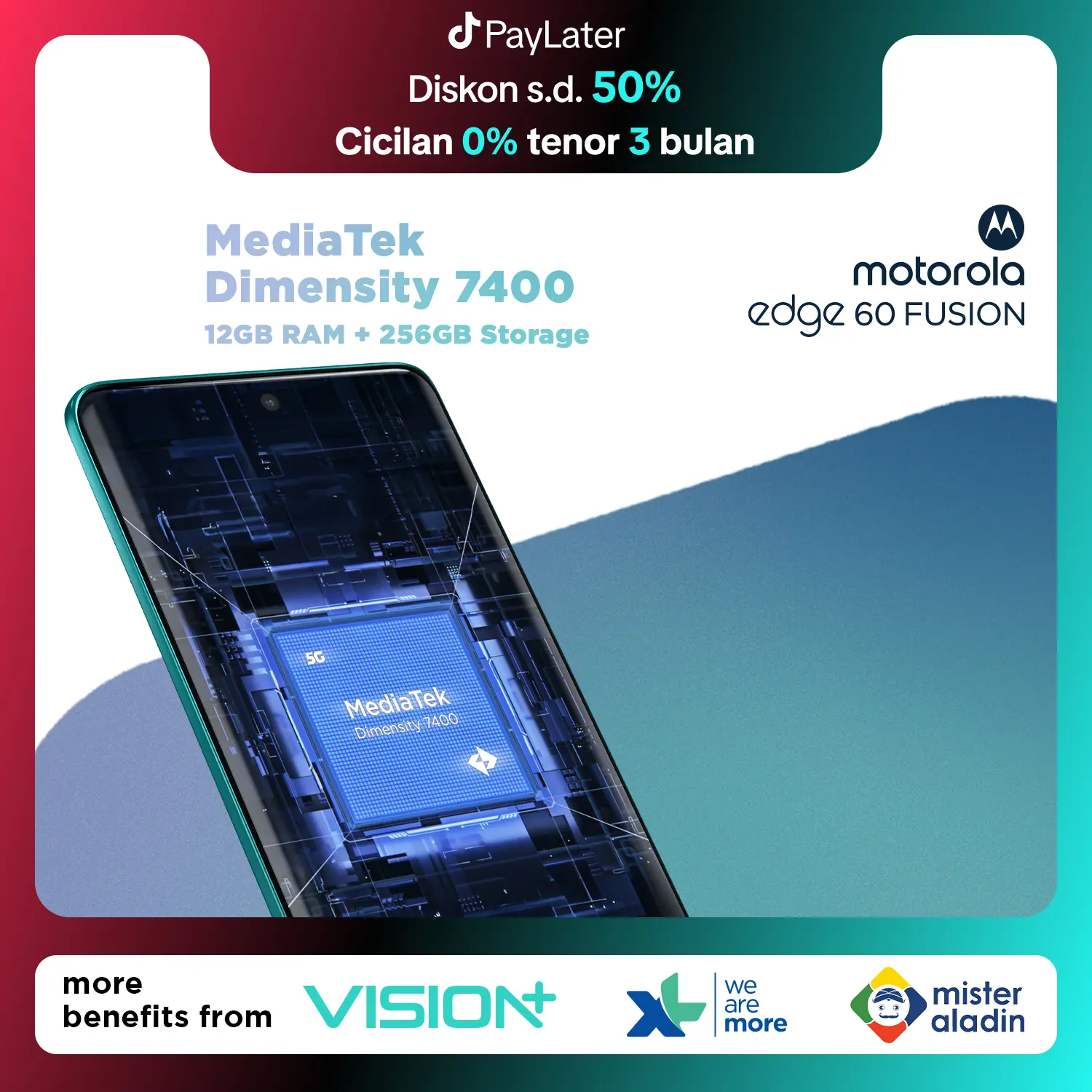 Motorola Edge 60 Fusion 5G 12/256GB - Moto AI - MTK Dimensity 7400 - 4500 nits - 6.7 inch 4D Curved Display - Gorilla Glass 7i - 120Hz - 50MP Main Camera Lytia 700C - 32MP Selfie - 5500mAh - NFC - Dolby Atmos Stereo - Bonus Charger 68W & Hard Case