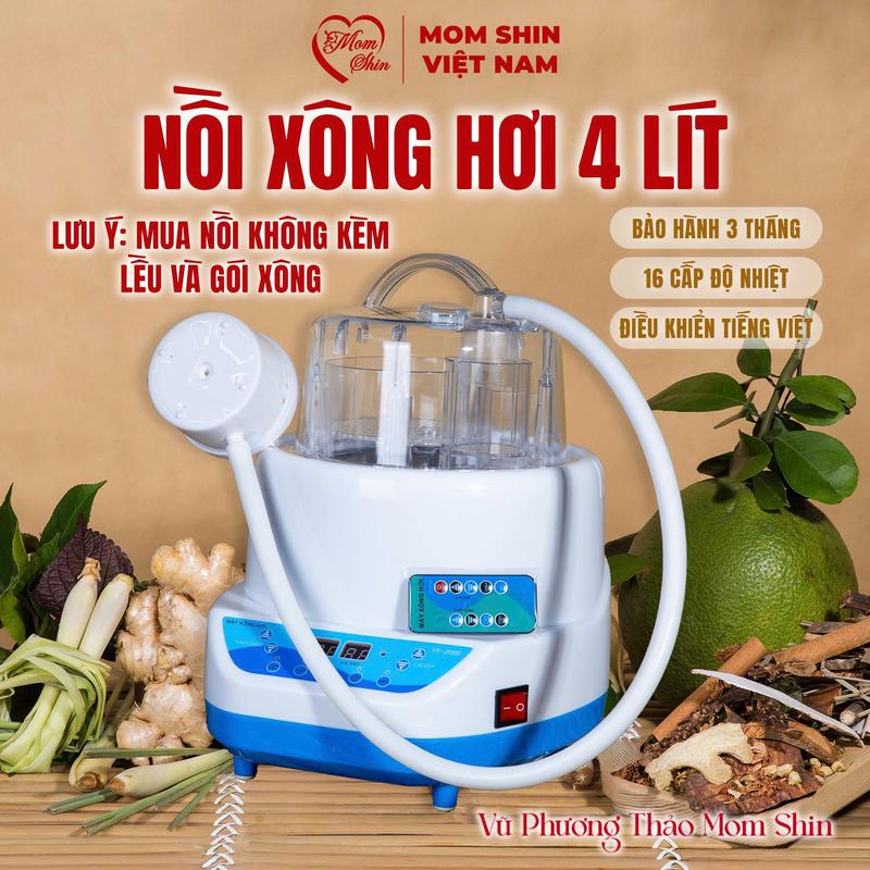 (TẶNG 3 GÓI XÔNG BODY)MOM SHIN | Nồi Xông Hơi Điện 4 Lít [Không Có Kèm Lều] Hàng Cao Cấp Loại 1, Nồi Xông Điện Có Tùy Chọn Nhiều Cấp Độ Nhiệt, Nồi Điện Dùng Để Xông Có Cách Sử Dụng Đơn Giản Và Tiết Kiệm Thời Gian, Sản Phẩm Không Phải Nồi Hấp Thức Ăn