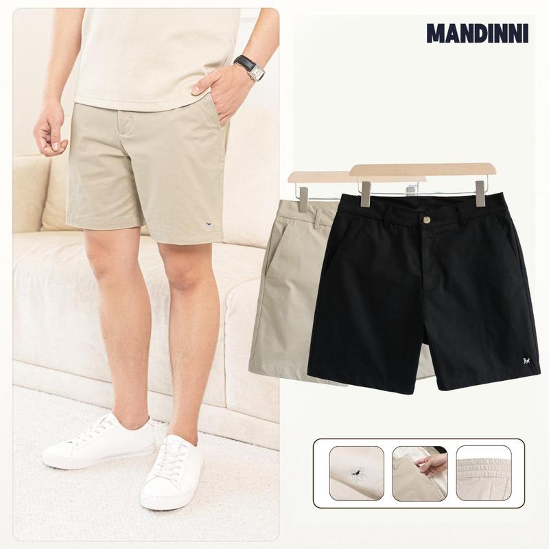 MANDINNI Quần short nam PALION vải Kaki cao cấp form slim fit có túi tiện lợi màu trắng & đen thời trang trẻ trung lịch lãm