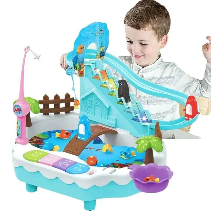 Mainan anak 2 in 1 pancingan Ikan Magnet Kombi Track Racers Penguin 1
