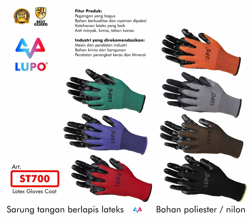 SARUNG TANGAN SAFETY MERK LUPO /SARUNG TANGAN KERJA MERK LUPO/SARUNG TANGAN INDUSTRI KARET LATEX ANTI SLIP MERK LUPO PREMIUM -Danstore 0