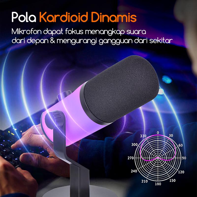 Bonkyo YU7 Mikrofon USB Mikrofon Dinamis Peredam Kebisingan 2-in-1 ...