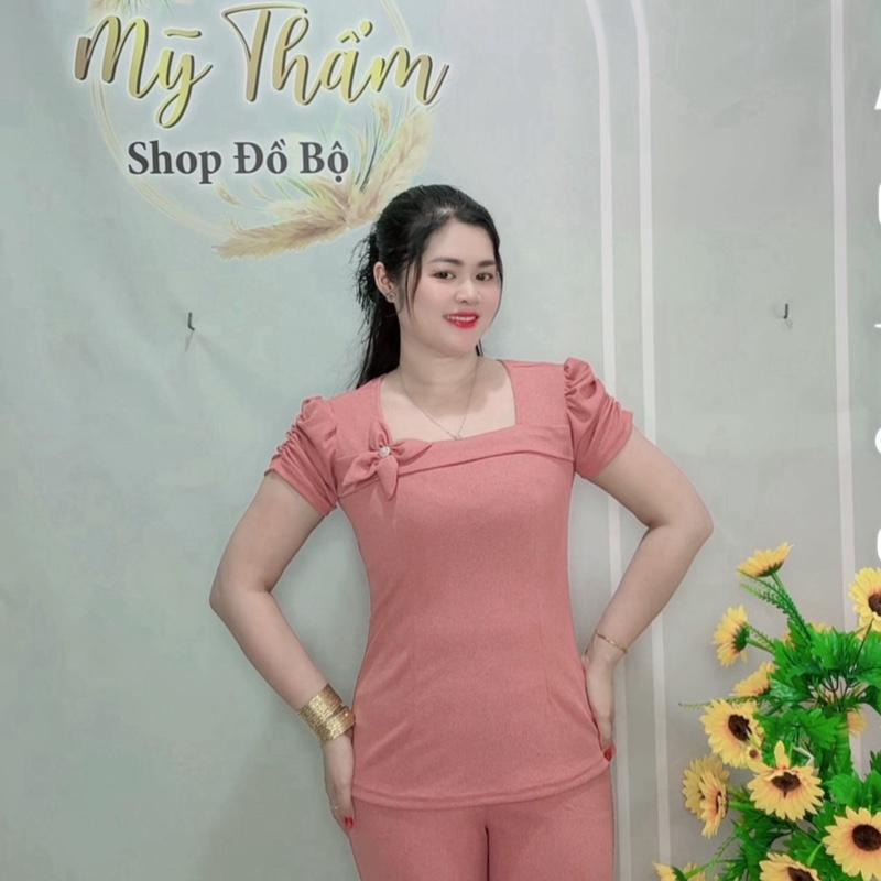 Bộthun lanh  me vuông tim phối hạt quần dài ông ôm size2345 Đỏ Đô - Thun, Nữ Áo