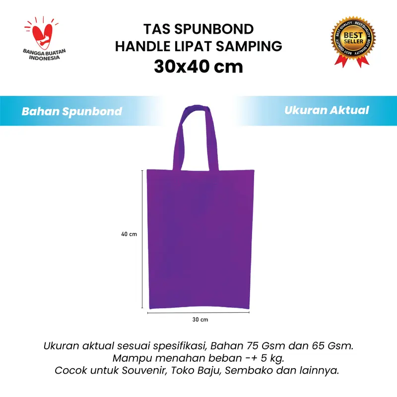[12 Pcs] Tas Spunbond FMB Handle Lipat Samping 30x40 (75 Gsm dan 65 Gsm) - Spunbond Totebag Polos 0