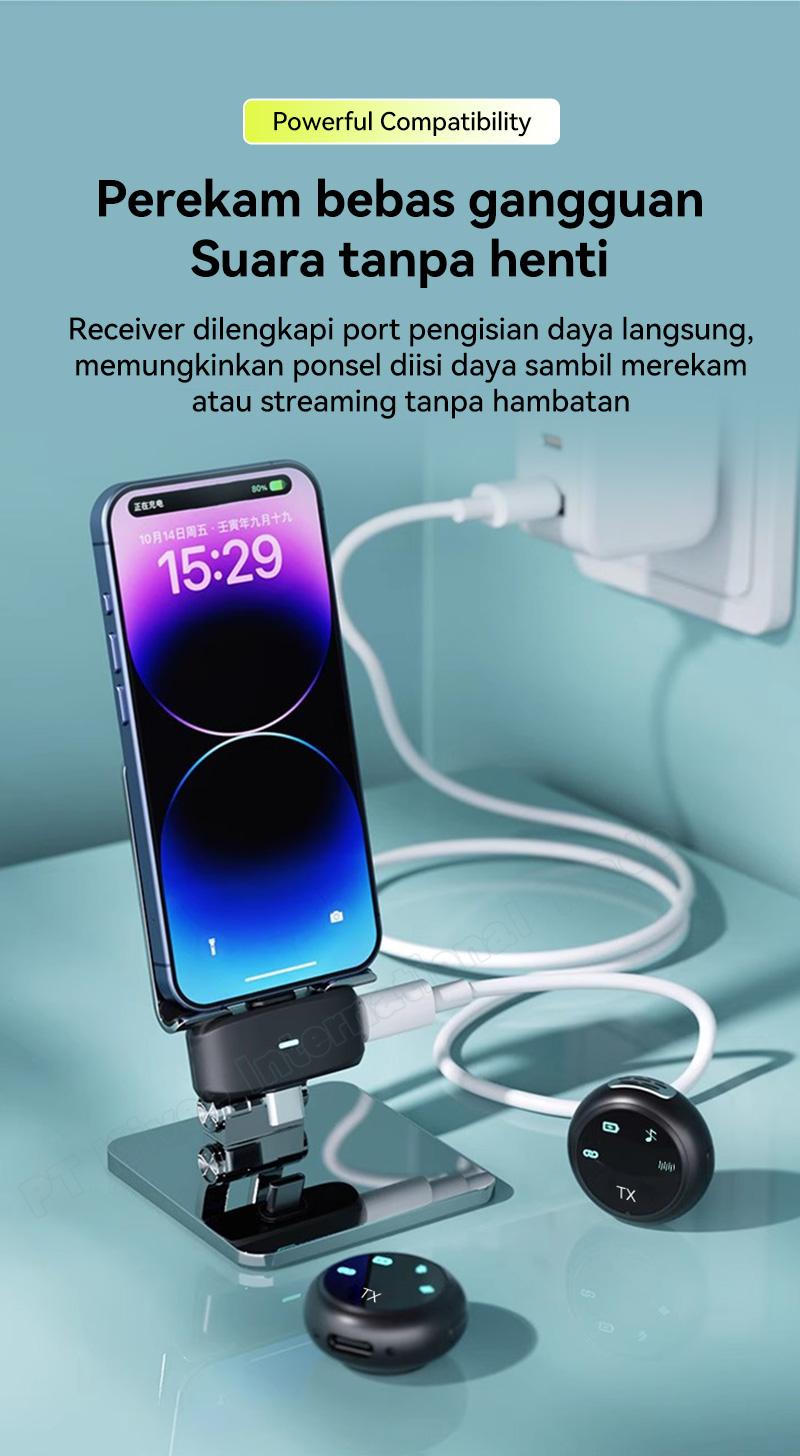 Mikrofon Nirkabel UR37, mikrofon lavalier nirkabel dengan wadah pengisi daya, kompatibel dengan ponsel, tablet, dan komputer.