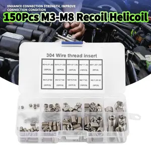 150PCS Set M3-M8 Recoil Helicoil BAUT KUNCI Thread Insert Screws Stainless Steel/150 pcs Isi Recoil M3-M8 Alat Perbaikan Drat Baut Slek Verbos Helicoil/150PCS Recoil M3 M4 M5 M6 M7 M8 Helicoil Verbos Baut Reparasi Rumah Baut Kunci