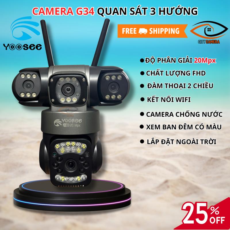YooSee Camera G34 WiFi 4 Mắt Độ phân Giải 20Mpx FHD Chống Nước IP66 Đàm Thoại 2 Chiều Xem Ban Đêm Có Màu Bảo Hành 12 Tháng