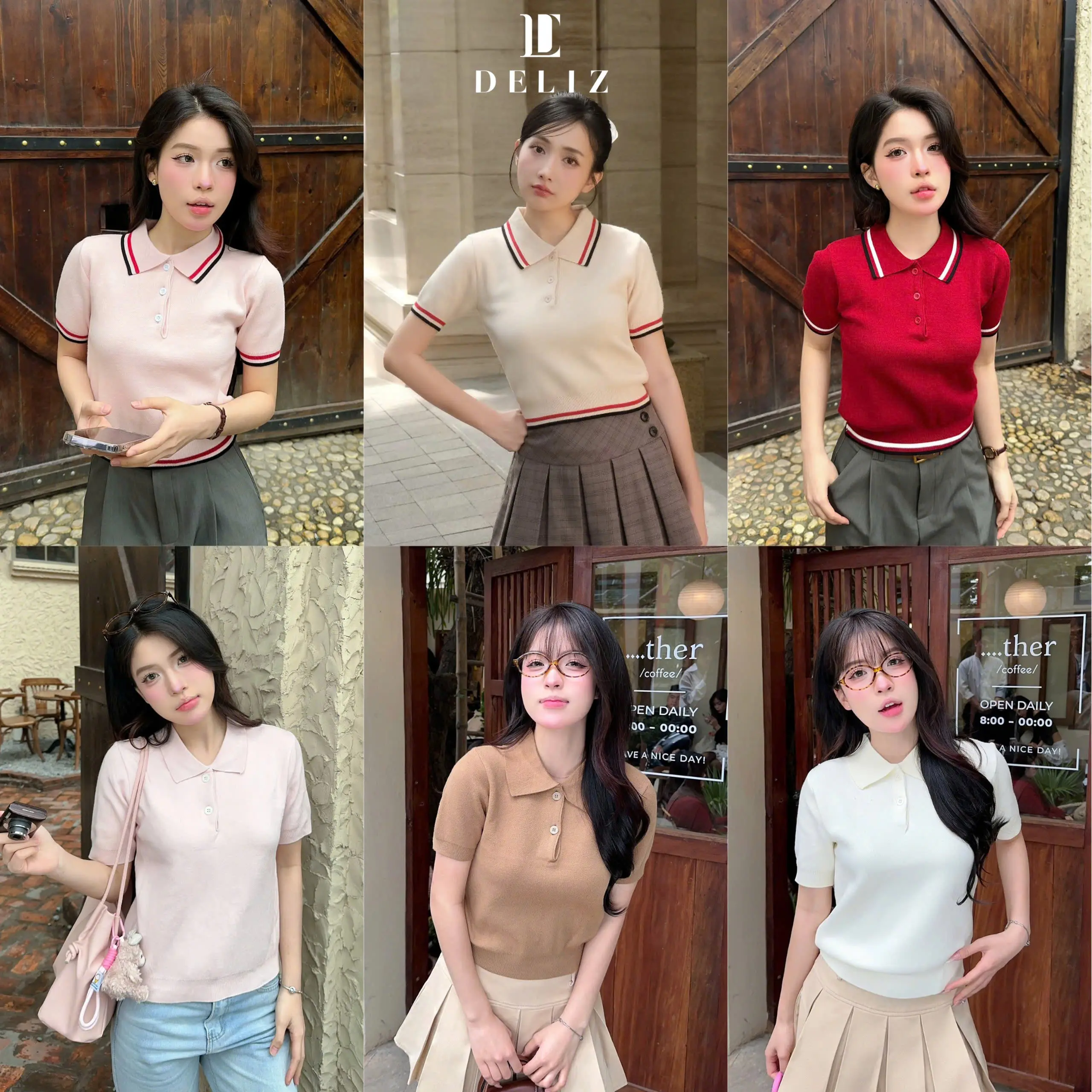 Áo polo cộc tay nữ chất len mềm Sarah phối viền nổi bật tông màu nhẹ nhàng DELIZ - PL03