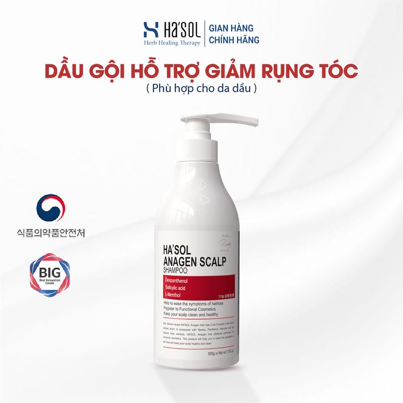 Dầu Gội HA'SOL Ngăn Rụng Tóc Hỗ Trợ Mọc Tóc Dành Cho Tóc Rụng Mỏng Và Yếu Anagen Scalp Shampoo 500g Nam Nữ