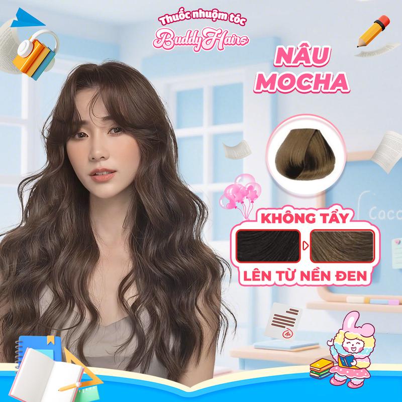 Thuốc nhuộm tóc NÂU MOCHA, NÂU TRÀ ĐEN lên màu từ nền đen của Buddyhairs, Buddy.hairs, Buddyhair