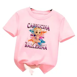 baju kaos anak  perempuan dengan motif digital print gambar CAPPUCCINA BALLERINA PELANGI
