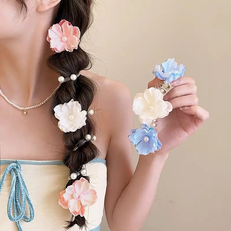 IKAT RAMBUT SPIRAL PEARL FLOWER UNTUK ANAK CEWEK AKSESORIS RAMBUT 1 PC