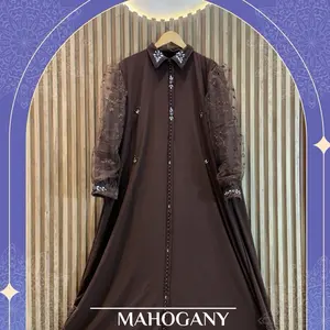 RHS- Vanya abaya set hijab pashtan ceruty babydoll full furing / gamis kondangan simple / gamis lebaran mayung jumbo