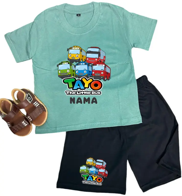 BAJU KAOS ANAK STELAN BUS TAYO FREE NAMA 3-10 TAHUN 0