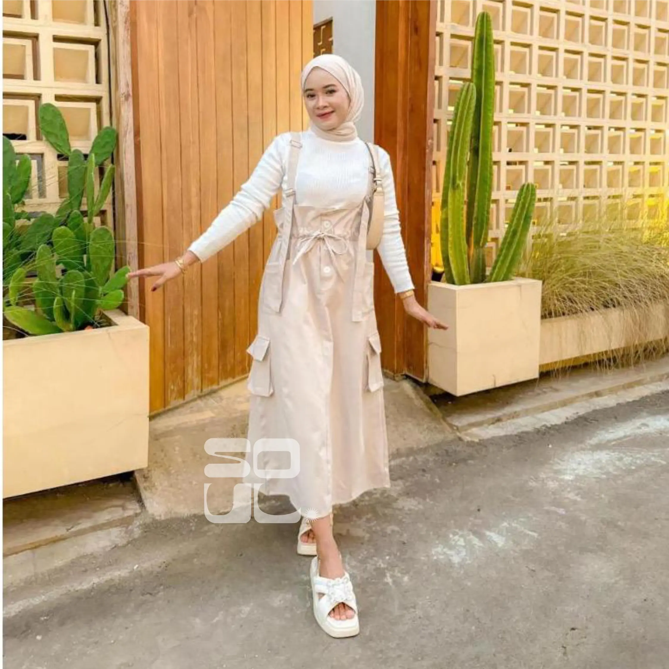 SOUL-Overall Rok Cargo Wanita Twill Combed Strecht Premium/Jumpsuit Rok Wanita Panjang 85cm Panjang