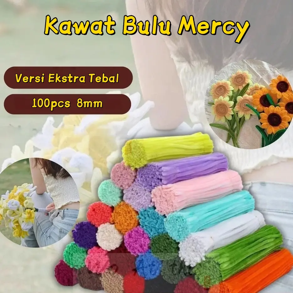 100pcs Kawat Bulu Mercy Pipe Cleaner Premium Gembul 30cm / 8mm Bahan DIY Manual